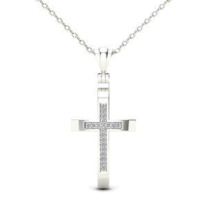 Natural White Diamond Religious Cross Pendant For Women Crafted In 14k Gold